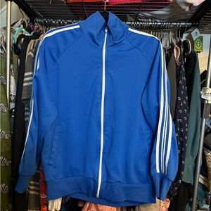 Vintage Men's Blue Windbreaker Jacket with White Accents